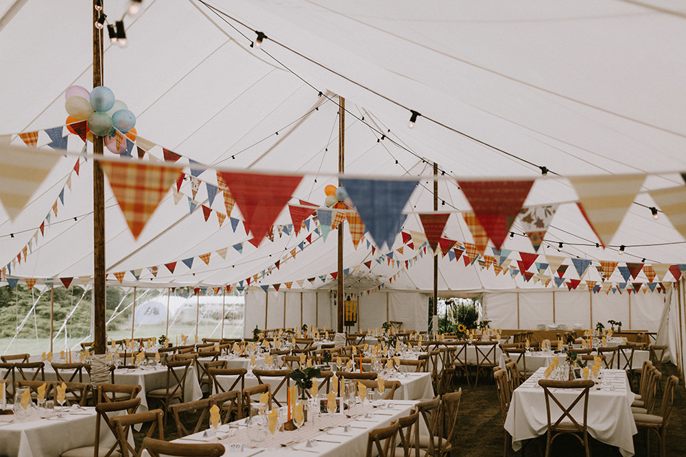 Marquee Buntung Festoon Lights Balloons Sunflowers Wedding Chris Bradshaw Photography