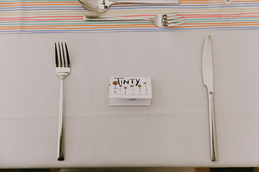 Place Name Card Setting Sunflowers Wedding Chris Bradshaw Photography