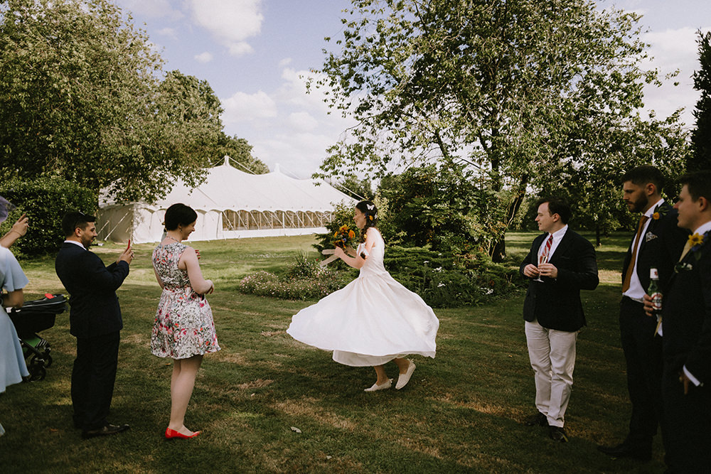 Dress Gown Bride Bridal Tea Length Sunflowers Wedding Chris Bradshaw Photography