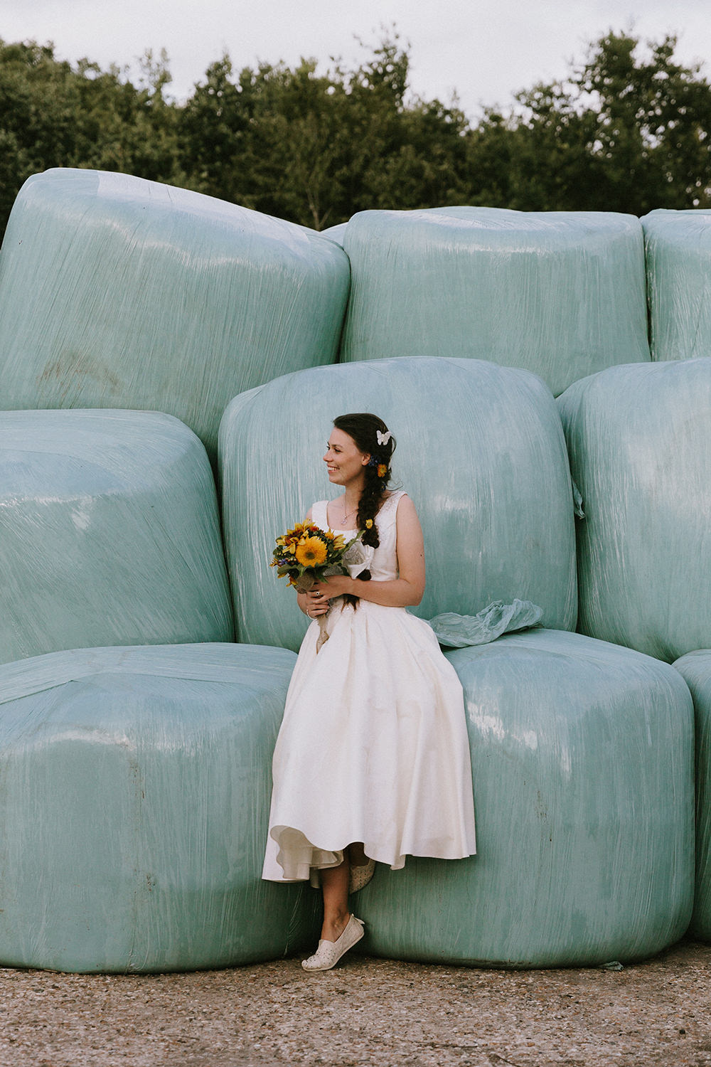 Dress Gown Bride Bridal Tea Length Sunflowers Wedding Chris Bradshaw Photography