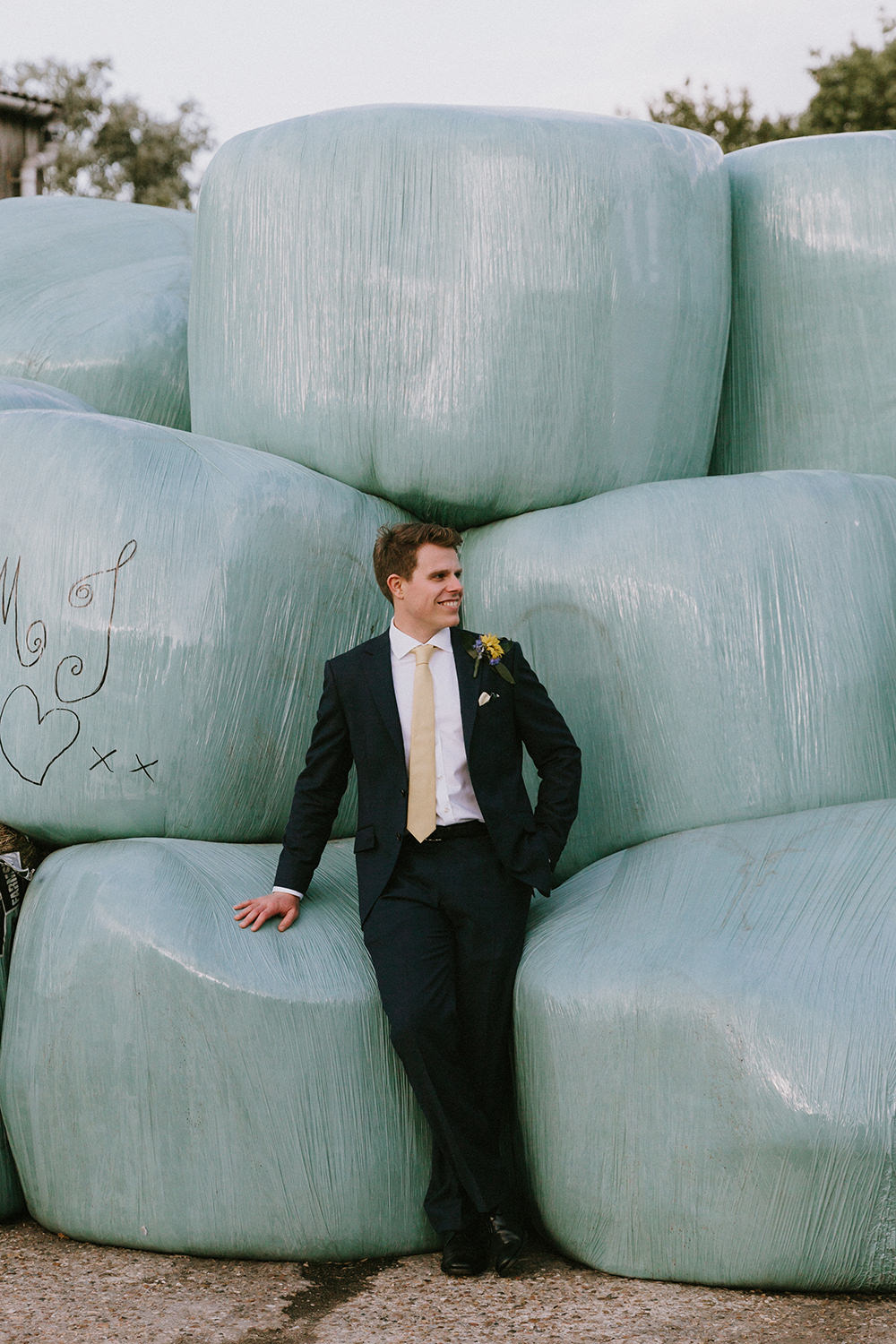 Groom Suit Yellow Tie Sunflowers Wedding Chris Bradshaw Photography