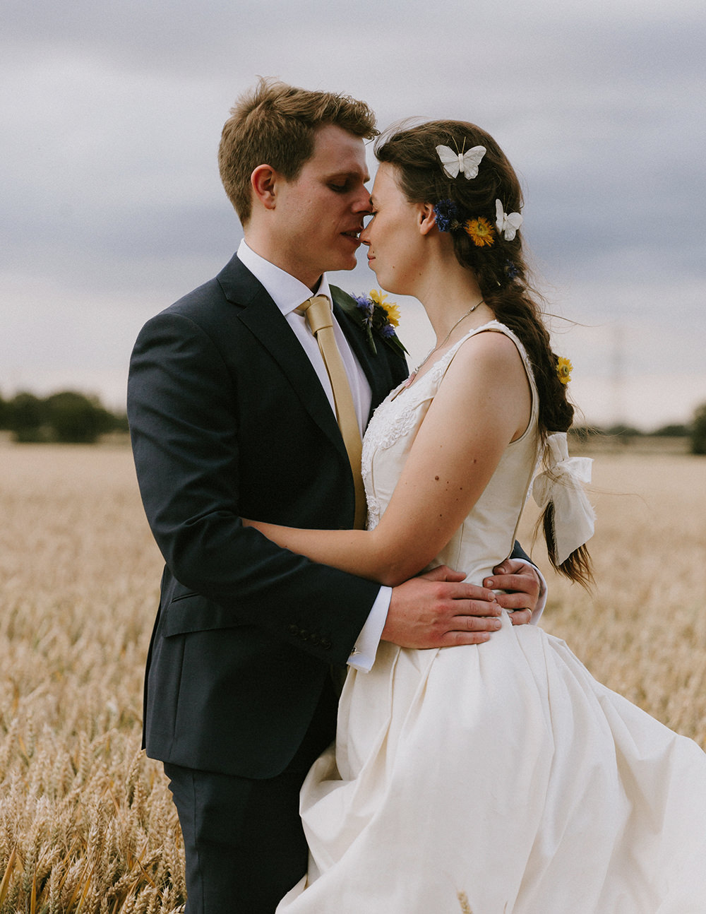 Bride Bridal Hair Style Plait Braids Butterflies Sunflowers Wedding Chris Bradshaw Photography