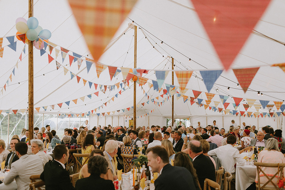 Marquee Buntung Festoon Lights Balloons Sunflowers Wedding Chris Bradshaw Photography