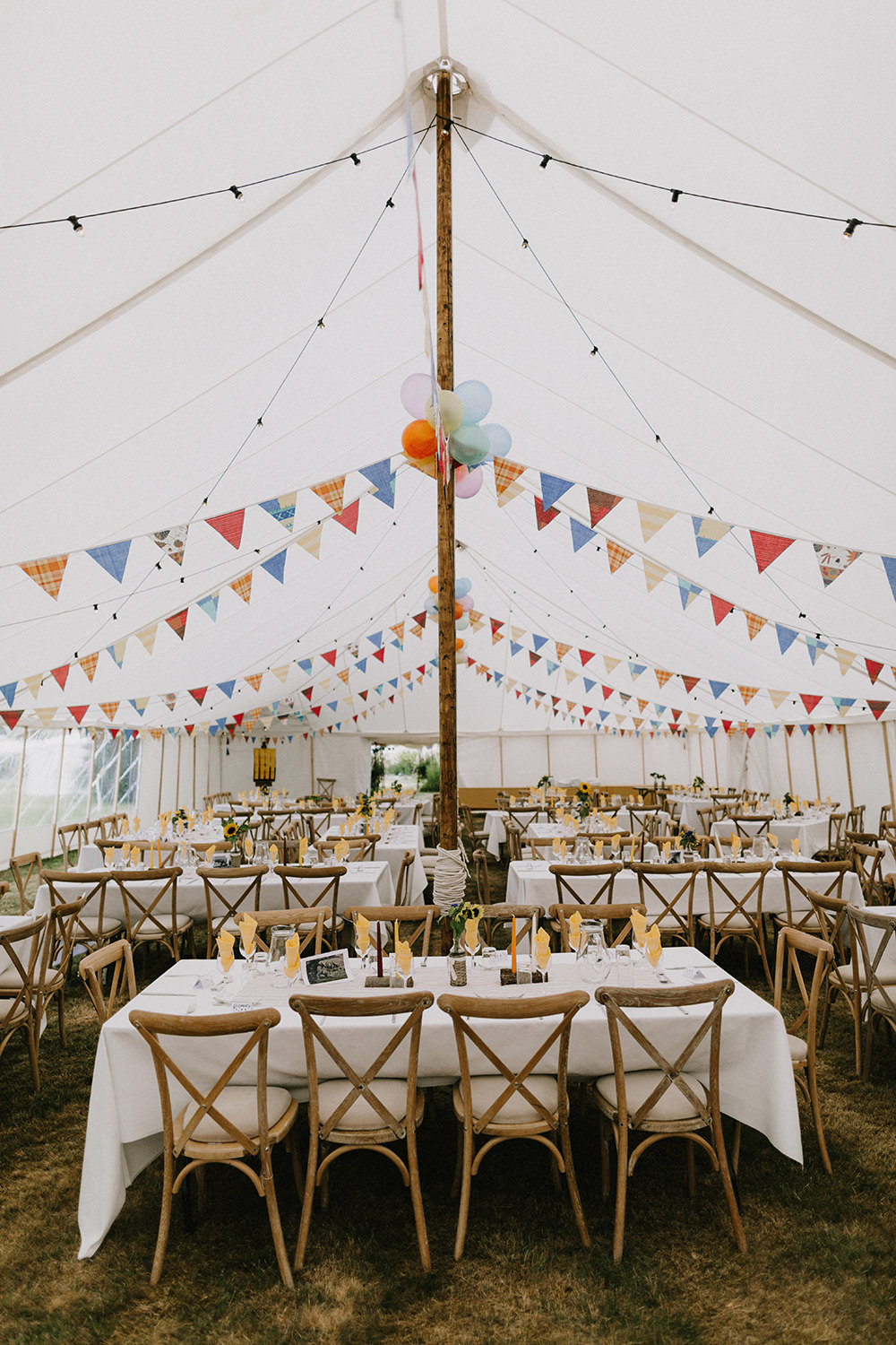 Marquee Buntung Festoon Lights Balloons Sunflowers Wedding Chris Bradshaw Photography