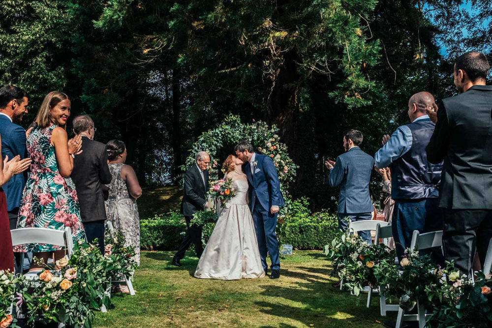 Outdoor Ceremony Garden Flower Arch Backdrop Aisle Tinakilly Country House Wedding Conor Brennan Photography