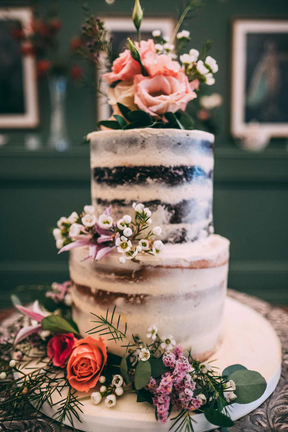 Semi Naked Cake Layer Sponge Flowers Tinakilly Country House Wedding Conor Brennan Photography