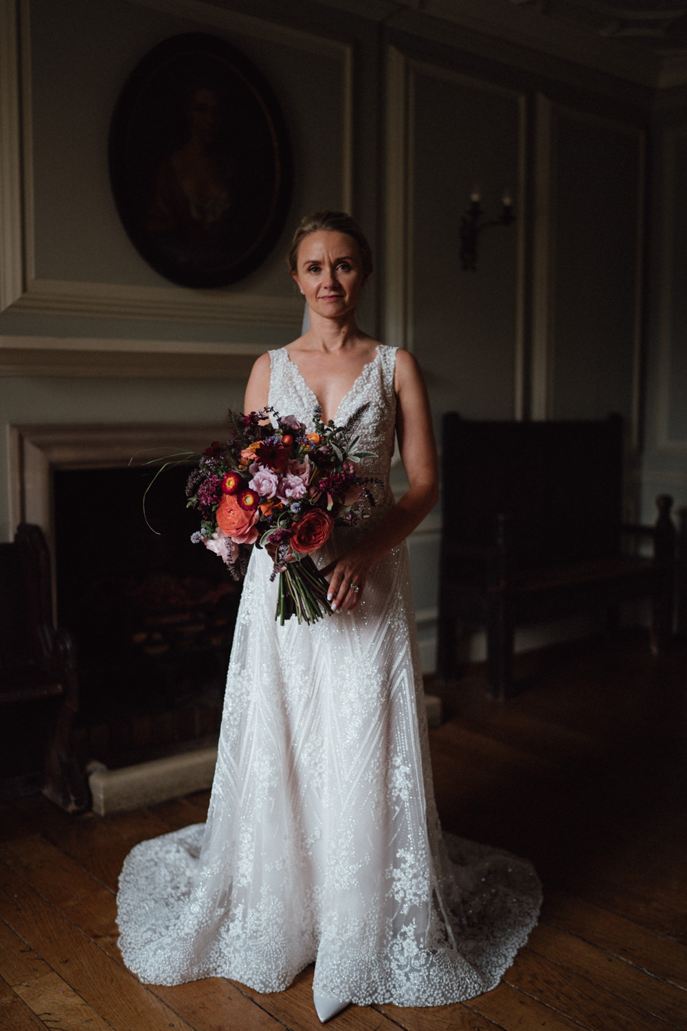 Dress Gown Bride Bridal Embellished A Line Beaded Train Tara Keely Lazaro Ufton Court Wedding Emily & Steve Photography