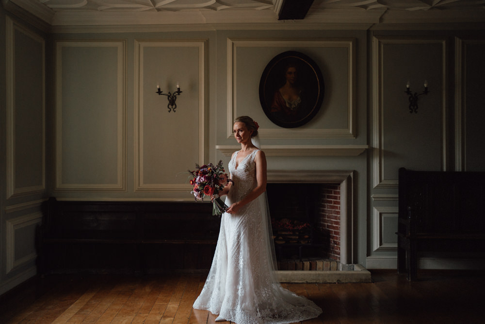 Dress Gown Bride Bridal Embellished A Line Beaded Train Tara Keely Lazaro Ufton Court Wedding Emily & Steve Photography
