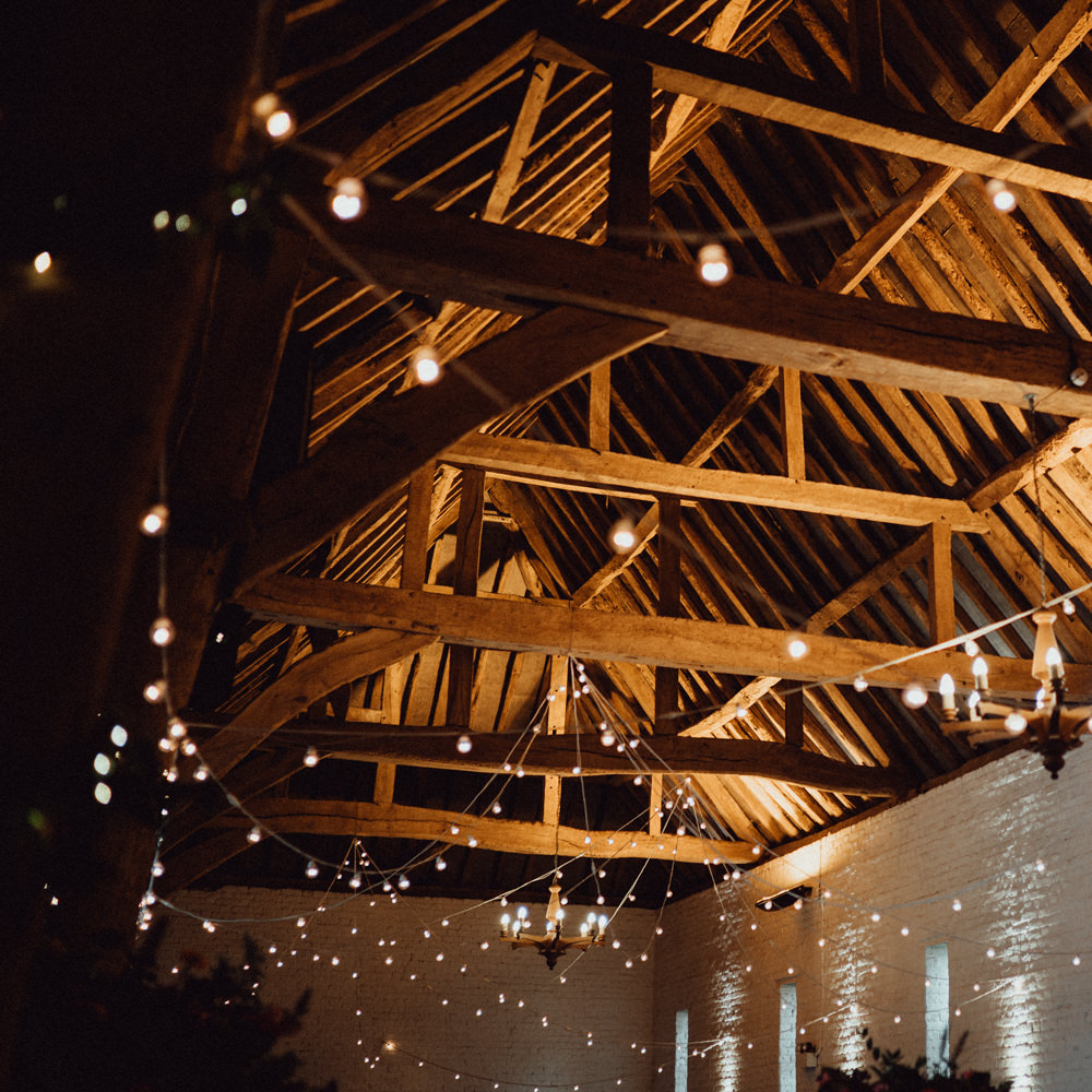 Barn Festoon Lights Lighting Ufton Court Wedding Emily & Steve Photography
