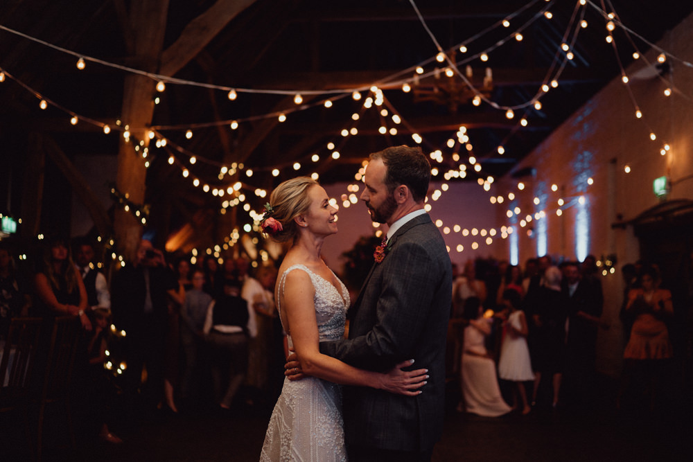 Barn Festoon Lights Lighting Ufton Court Wedding Emily & Steve Photography