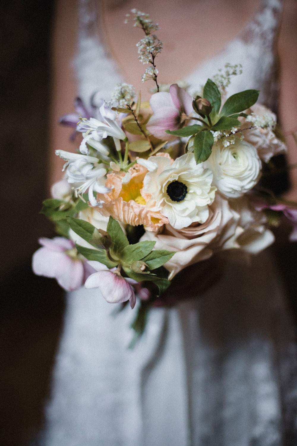 Bouquet Flowers Bride Bridal Peach Pink Anemone Rose Ranunculus Whimsical Elegant Wedding Ideas Mandorla London