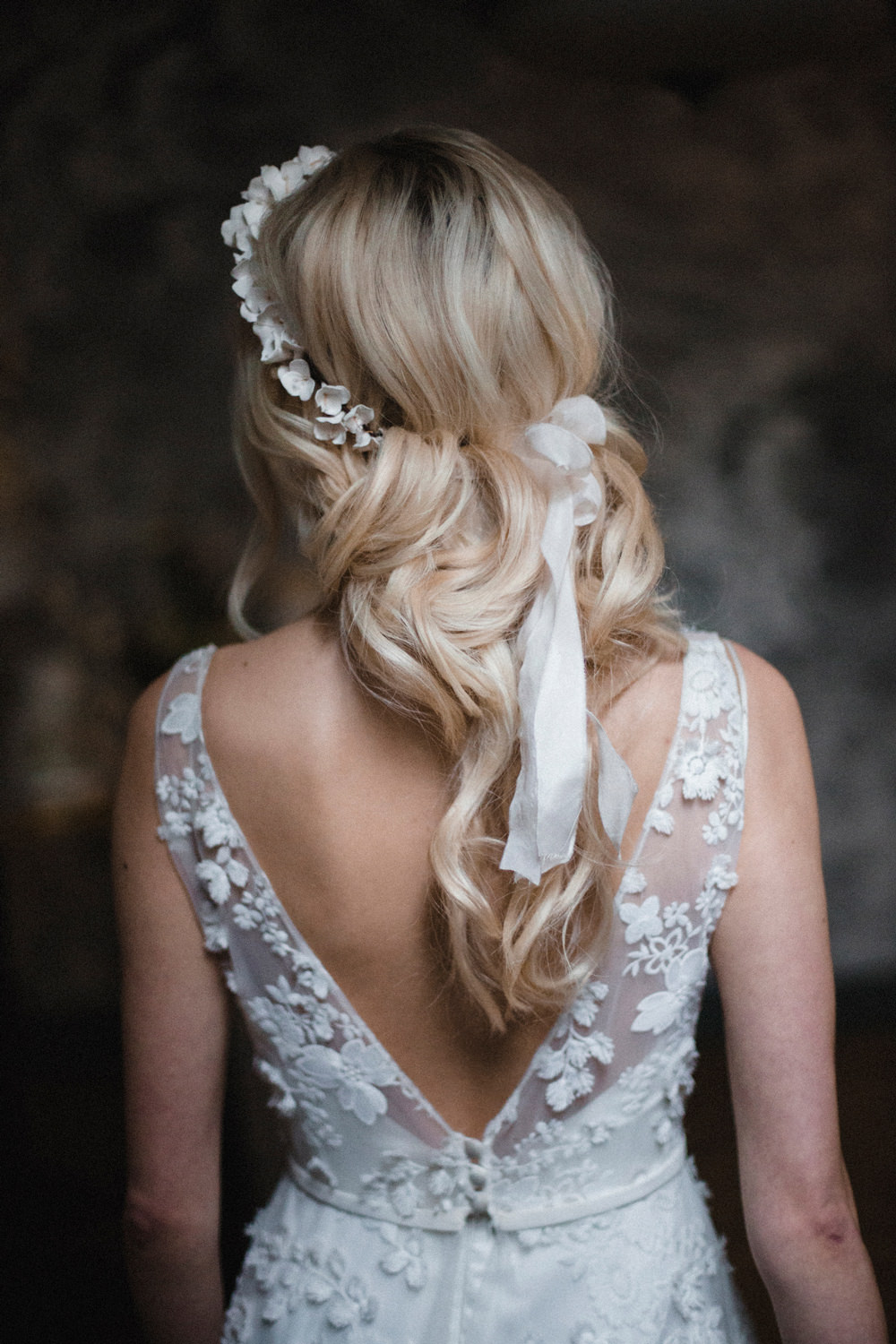 Bride Bridal Hair Style Up Do Curls Ribbon Waves Crown Whimsical Elegant Wedding Ideas Mandorla London