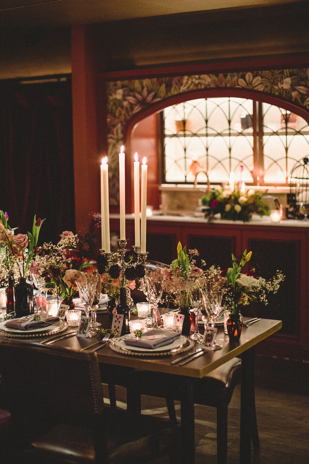 Table Tablescape Candles Candlestick Flowers Decor Whimsical Elegant Wedding Ideas Mandorla London