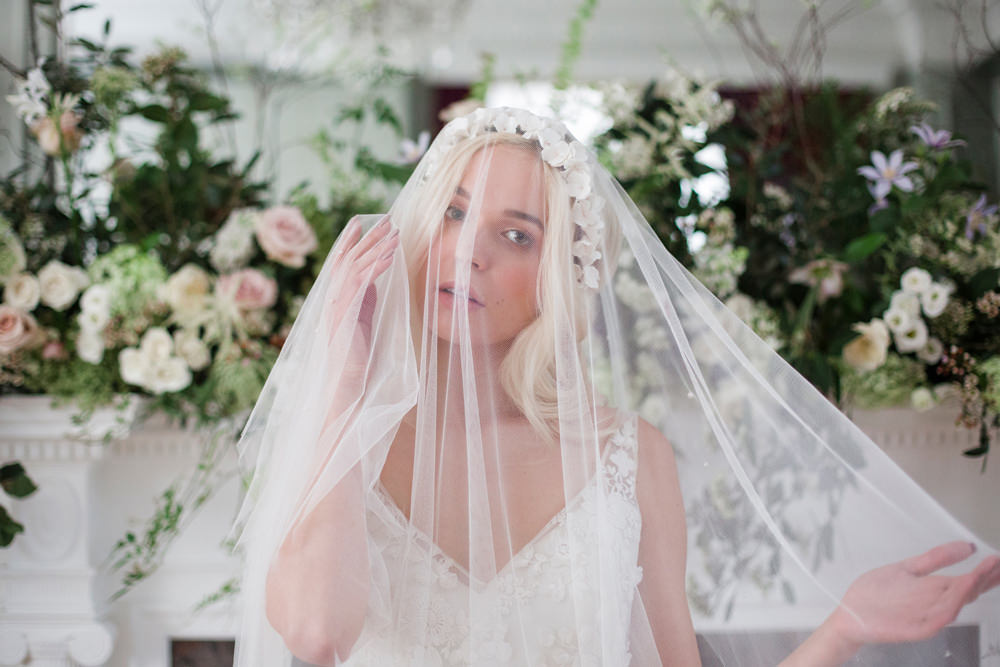 Bride Bridal Hair Style Up Do Curls Ribbon Waves Veil Crown Whimsical Elegant Wedding Ideas Mandorla London