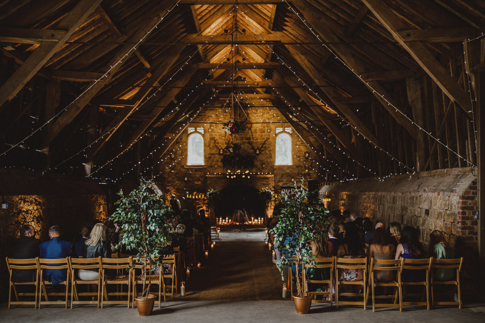 Trees Fairy Lights Ceremony Wiltshire Barn Wedding Photography34