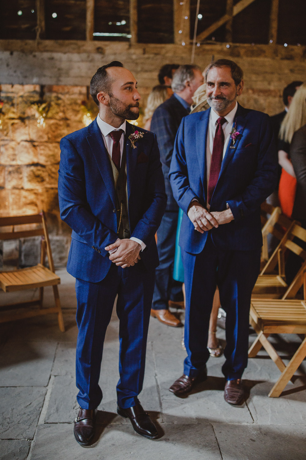 Groom Suit Blue Burgundy Tie Wiltshire Barn Wedding Photography34