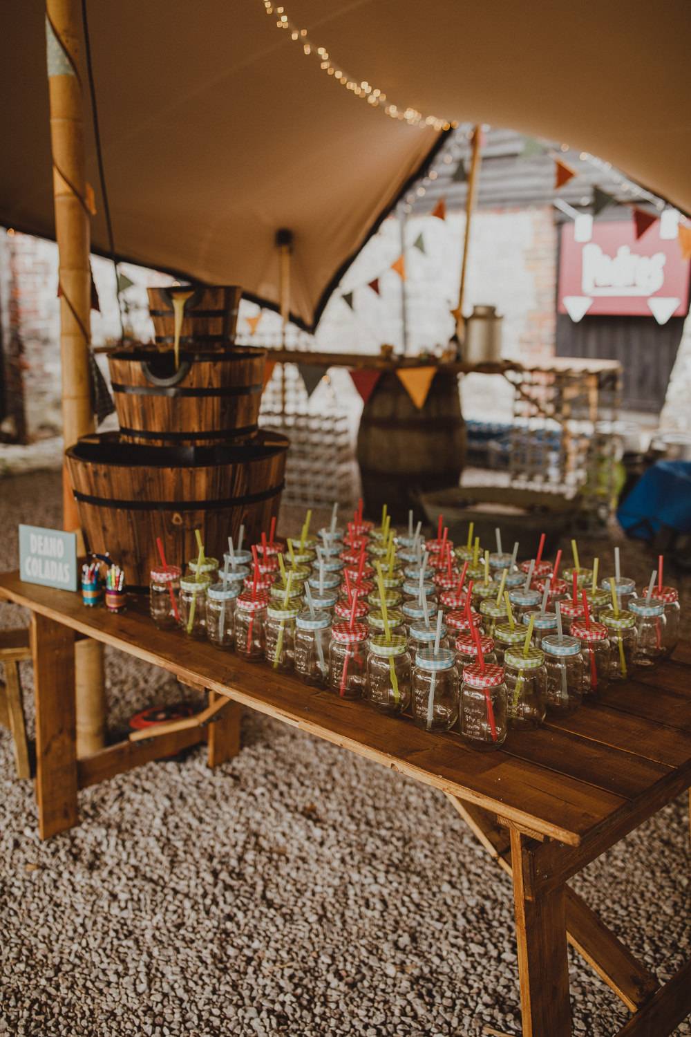 Drinks Table Bar Wiltshire Barn Wedding Photography34