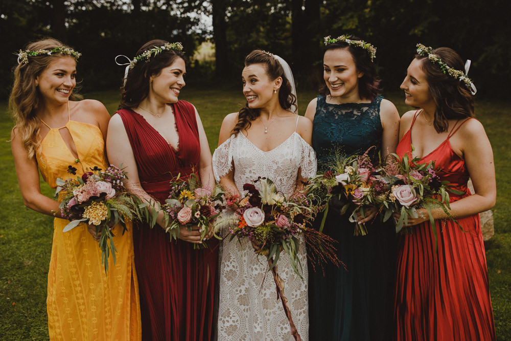 Bridesmaids Bridesmaid Dress Dresses Mismatched Jewel Wiltshire Barn Wedding Photography34