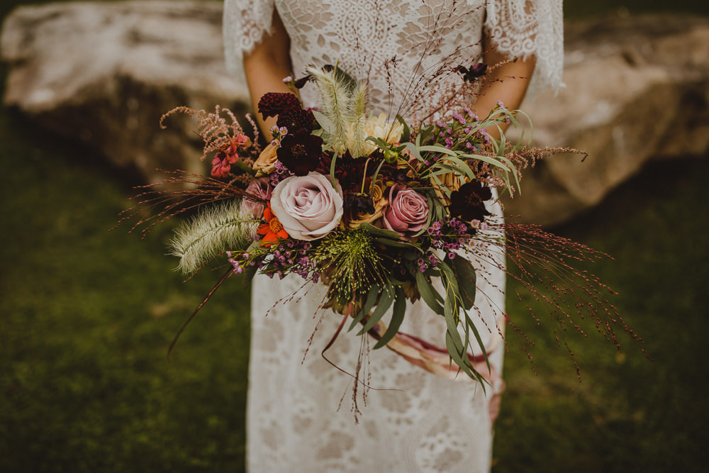 Bouquet Flowers Bride Bridal Rose Cosmos Wiltshire Barn Wedding Photography34