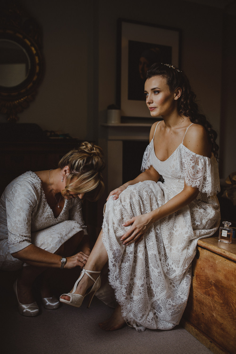 Dress Gown Bride Bridal Lace Sleeves Off Shoulder Bardot Wiltshire Barn Wedding Photography34