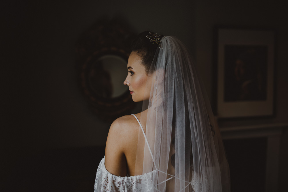 Dress Gown Bride Bridal Lace Sleeves Off Shoulder Bardot Veil Wiltshire Barn Wedding Photography34