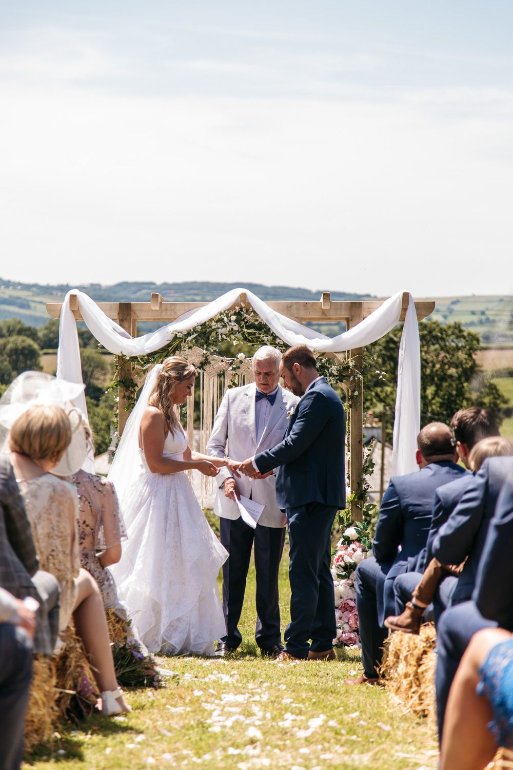 Backdrop Arch Ceremony Aisle Fabric Flowers Wonwood Barton Wedding Emma Barrow Photography
