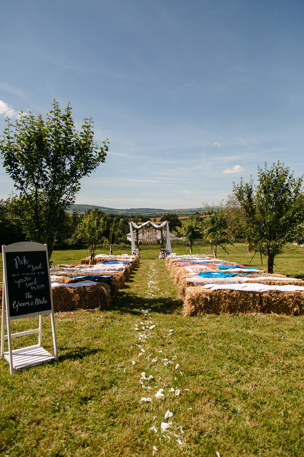 Outdoor Ceremony Arch Aisle Wonwood Barton Wedding Emma Barrow Photography