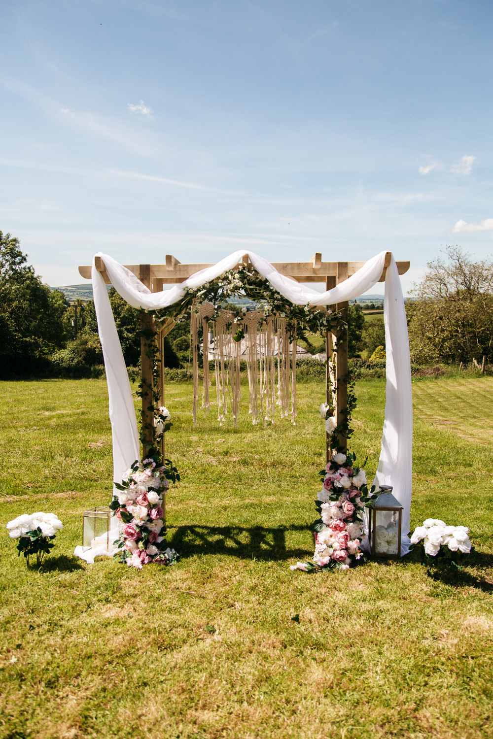 Backdrop Arch Ceremony Aisle Fabric Flowers Wonwood Barton Wedding Emma Barrow Photography