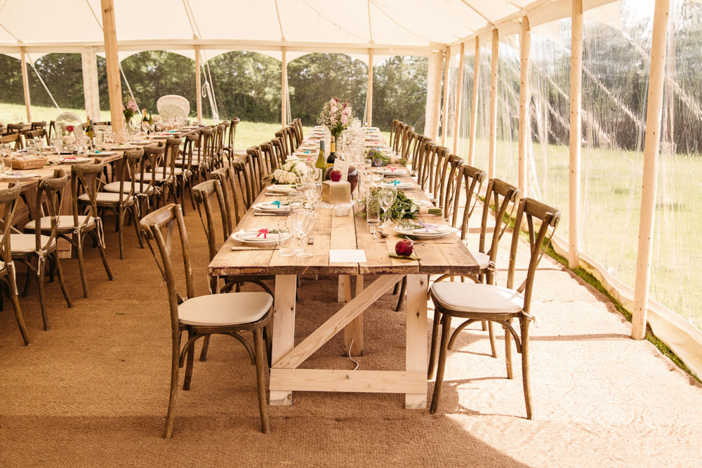 Clear Side Marquee Long Tables Decor Wonwood Barton Wedding Emma Barrow Photography