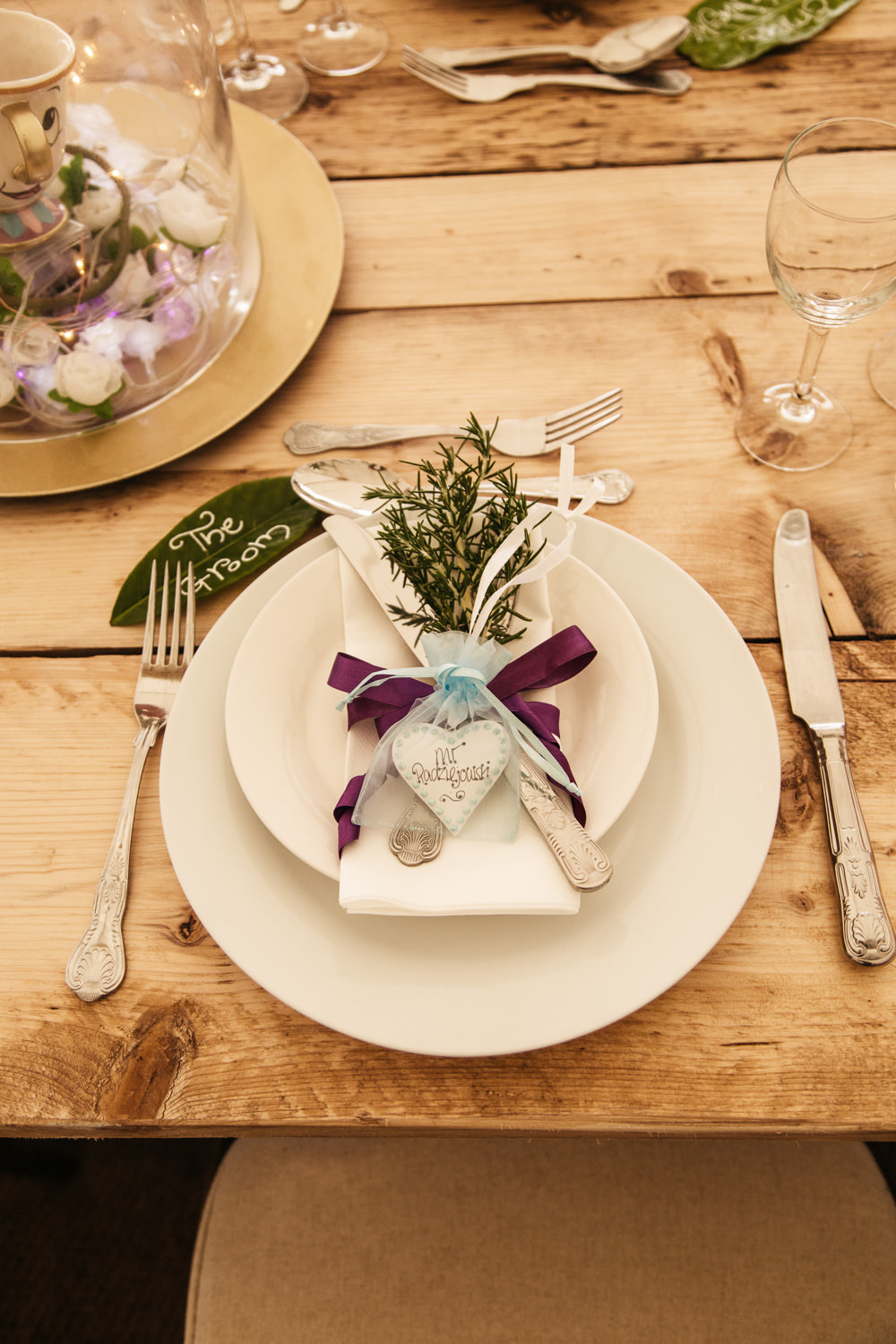 Place Setting Decor Herb Ribbon Wonwood Barton Wedding Emma Barrow Photography