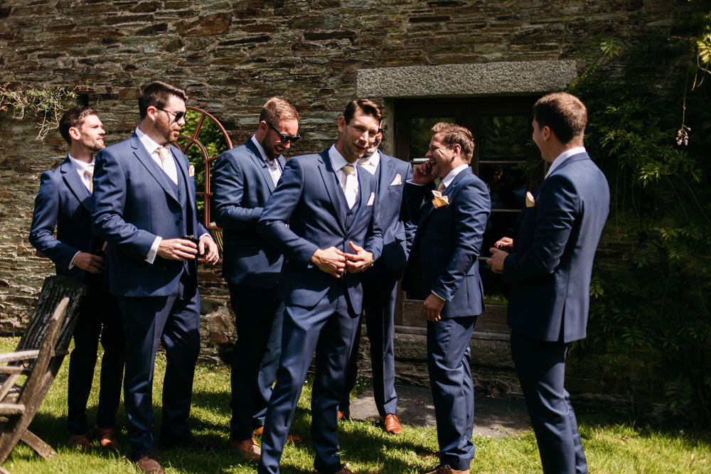 Groom Groomsmen Suit Navy Wonwood Barton Wedding Emma Barrow Photography