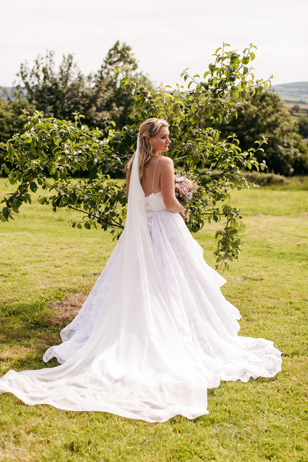 Bride Bridal Dress Gown Veil 3D Florals Straps Wonwood Barton Wedding Emma Barrow Photography