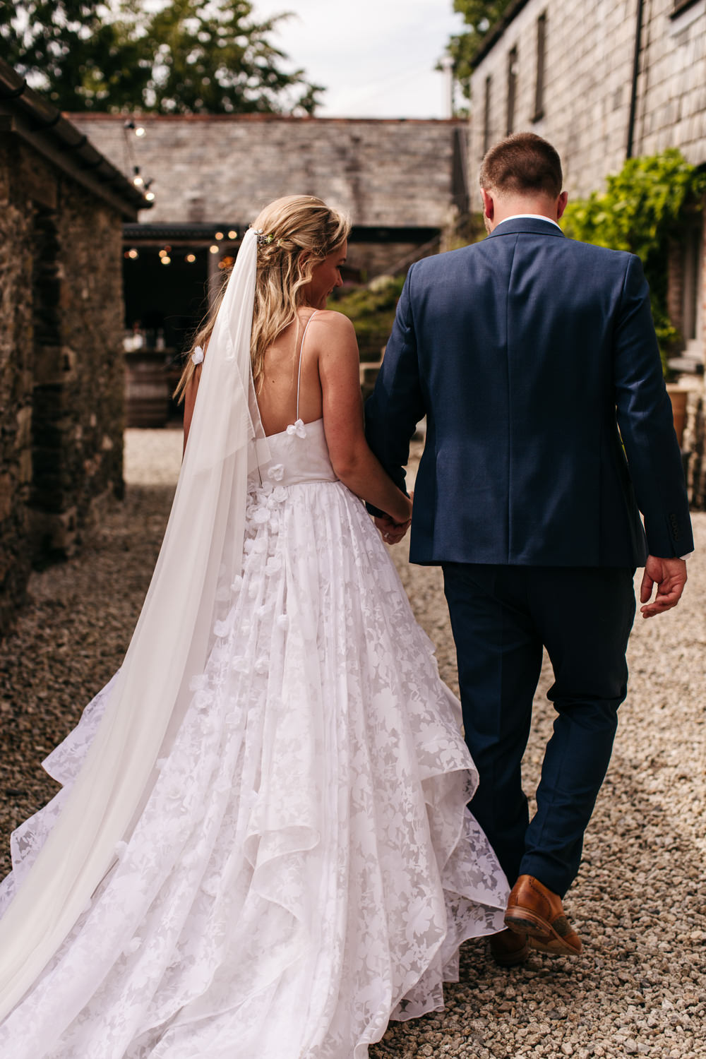Bride Bridal Dress Gown Veil 3D Florals Straps Wonwood Barton Wedding Emma Barrow Photography