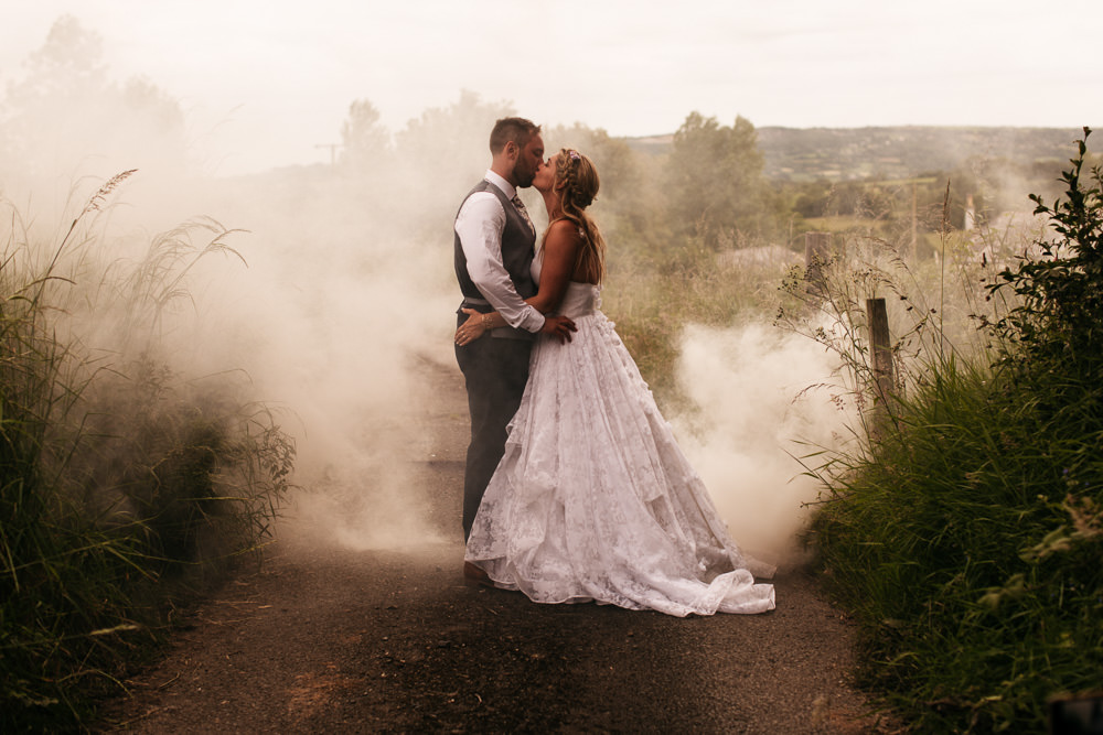 Wonwood Barton Wedding Emma Barrow Photography Smoke Bomb Photo Portraits