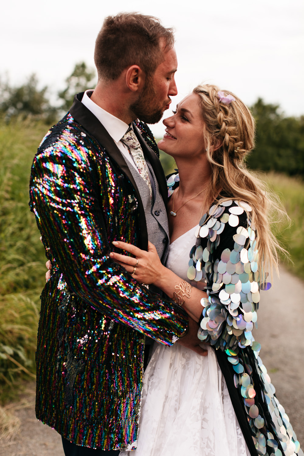 Wonwood Barton Wedding Emma Barrow Photography Sequin Jackets Bride Groom