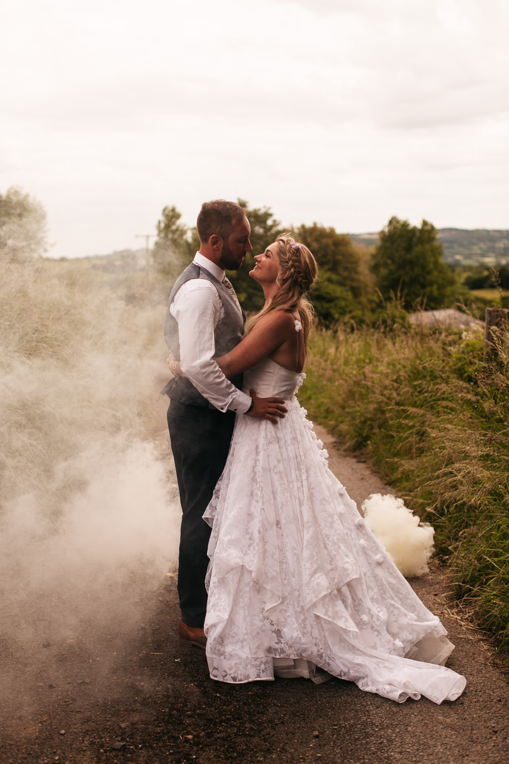 Wonwood Barton Wedding Emma Barrow Photography Smoke Bomb Photo Portraits