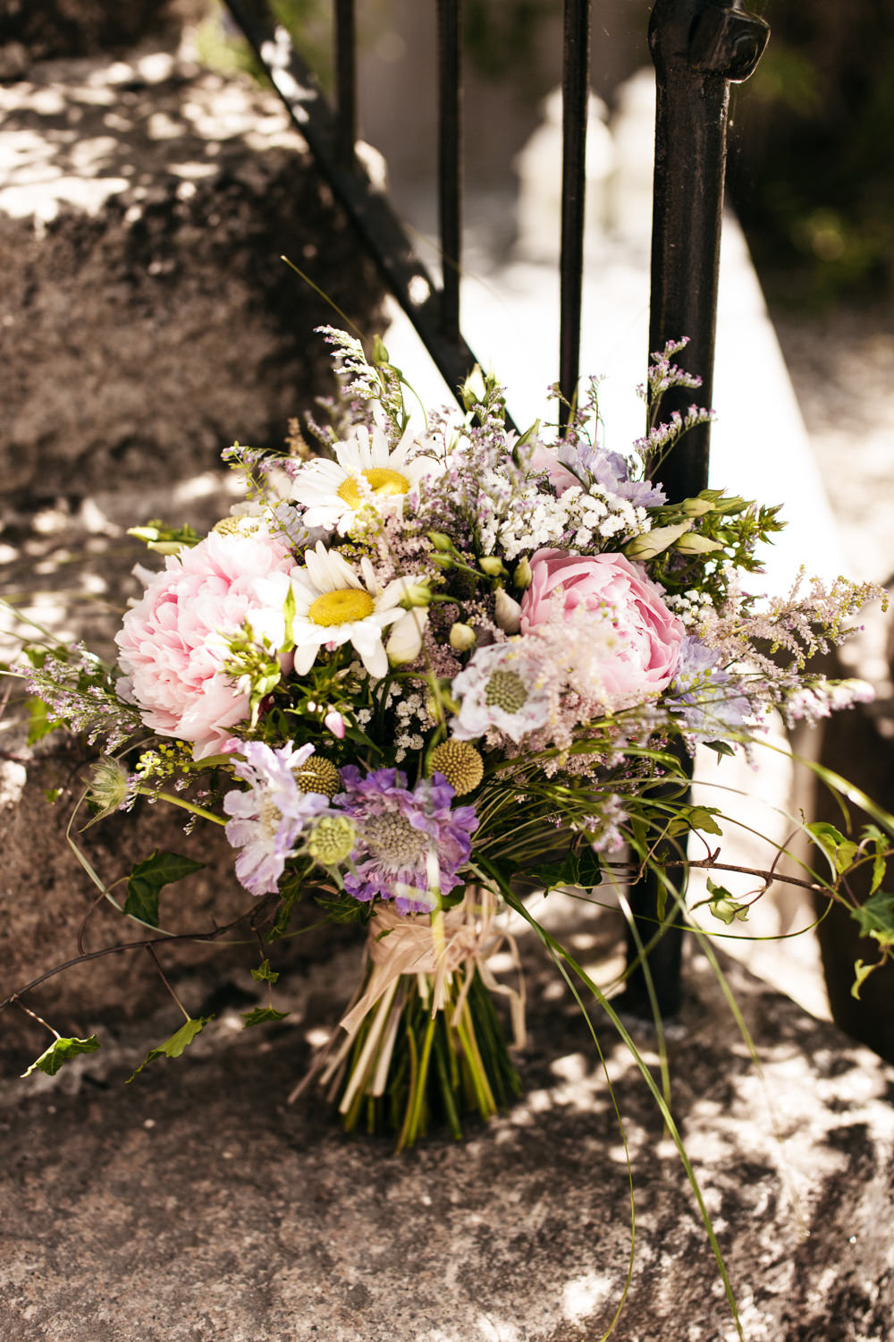 Bouquet Flowers Bride Bridal Peony Peonies Daisy Wonwood Barton Wedding Emma Barrow Photography