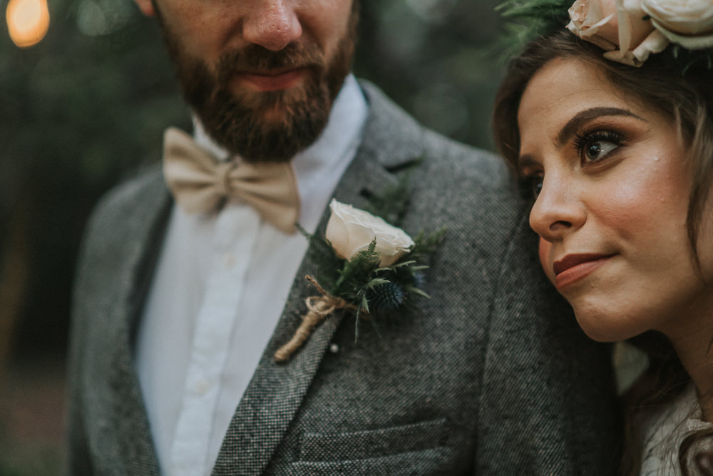 Groom Suit Grey Bow Tie Buttonhole Flowers Woodland Wedding Inspiration Stephanie Dreams Photography