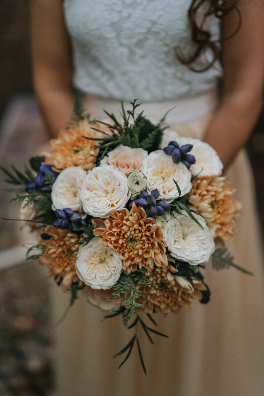 Bouquet Flowers Bride Bridal Peach Rose Woodland Wedding Inspiration Stephanie Dreams Photography