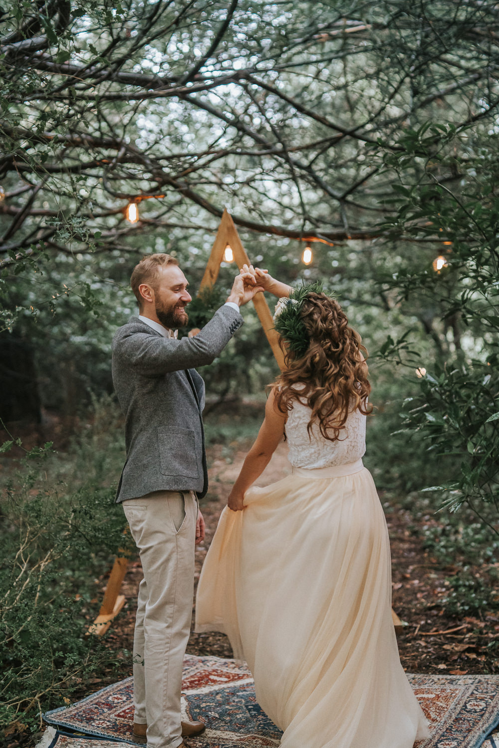 Dress Gown Bride Bridal Separates Skirt Top Woodland Wedding Inspiration Stephanie Dreams Photography