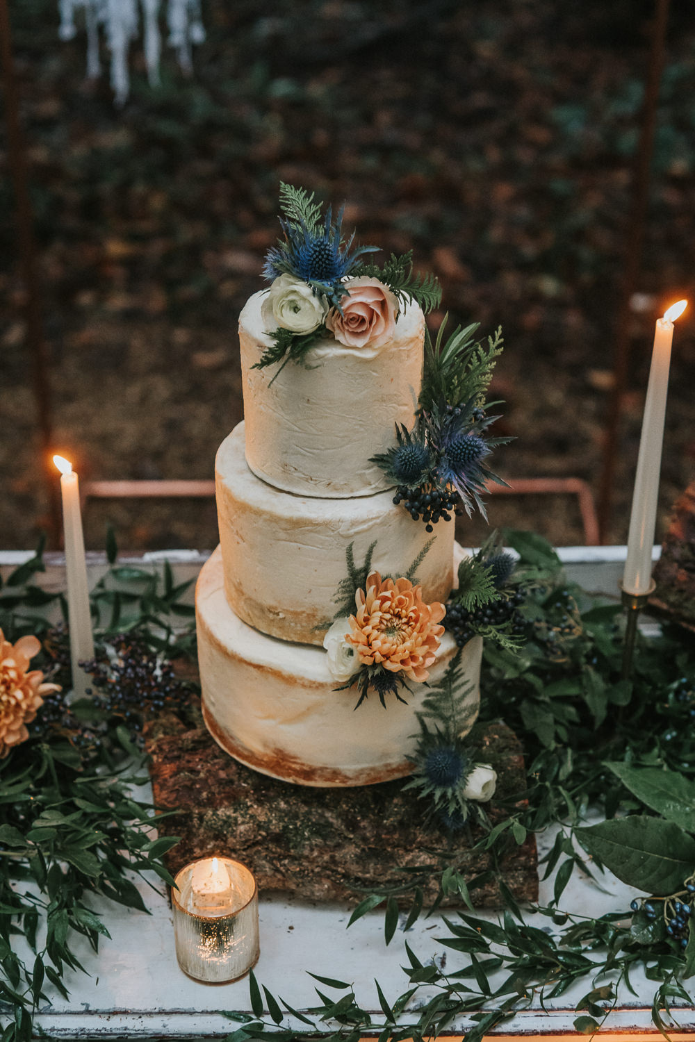 Buttercream Cake Flowers Peach Woodland Wedding Inspiration Stephanie Dreams Photography