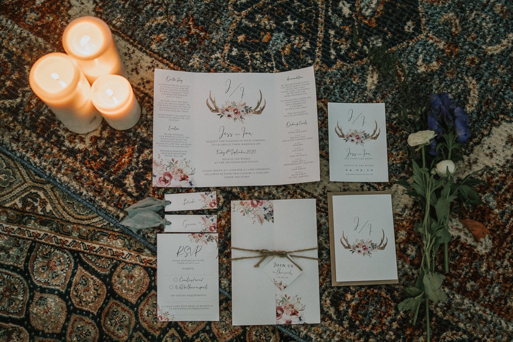 Stationery Suite Invite Invitations Floral Antlers Woodland Wedding Inspiration Stephanie Dreams Photography
