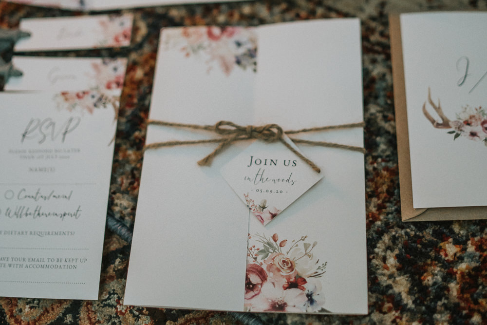 Stationery Suite Invite Invitations Floral Antlers Woodland Wedding Inspiration Stephanie Dreams Photography