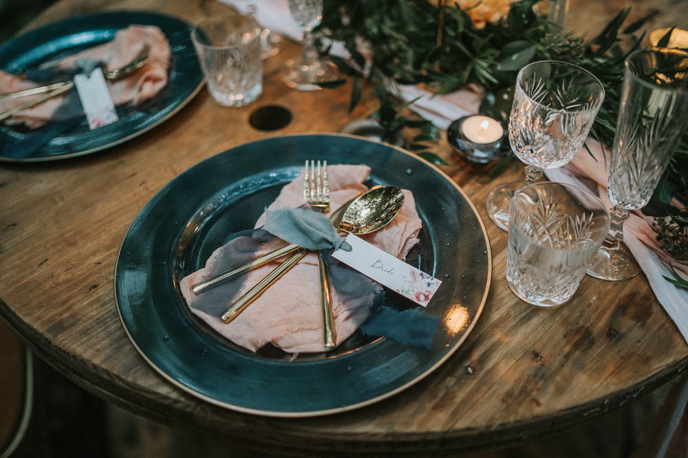 Sweetheart Table Candles Greenery Place Setting Woodland Wedding Inspiration Stephanie Dreams Photography