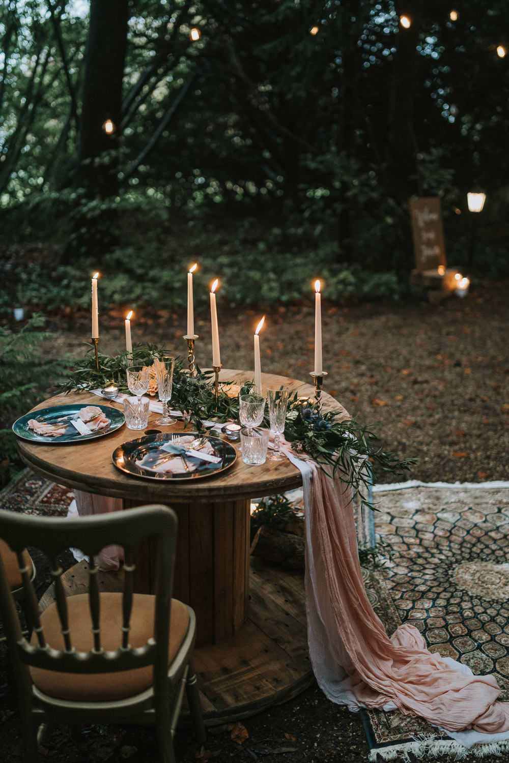 Sweetheart Table Candles Greenery Place Setting Woodland Wedding Inspiration Stephanie Dreams Photography