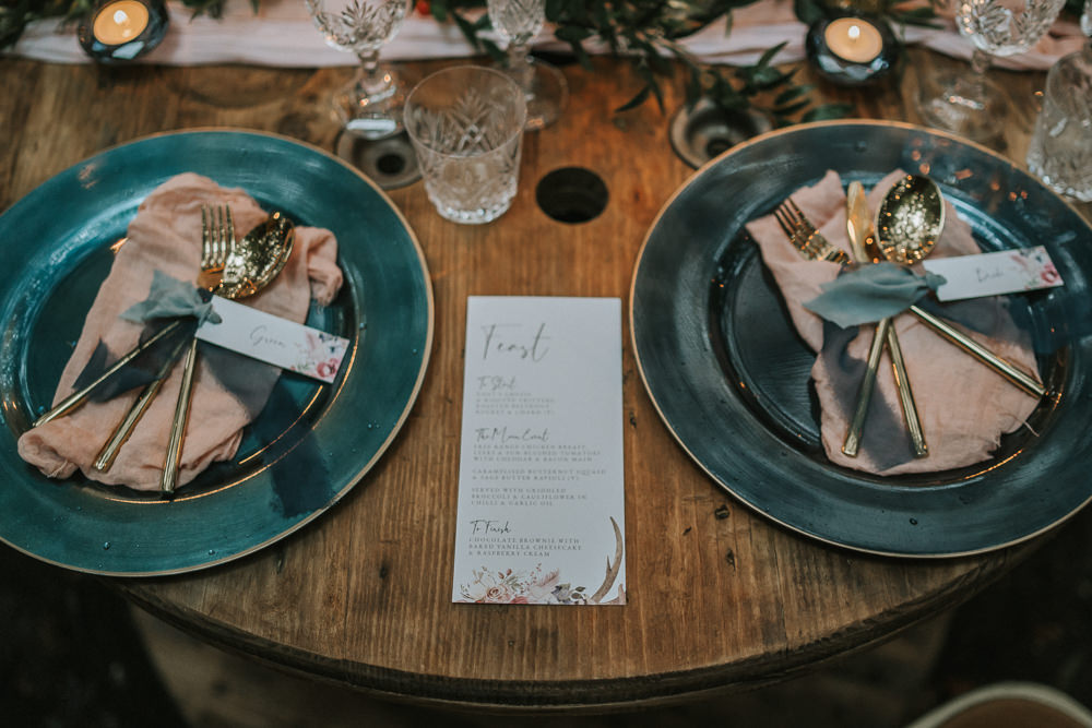 Sweetheart Table Candles Greenery Place Setting Woodland Wedding Inspiration Stephanie Dreams Photography
