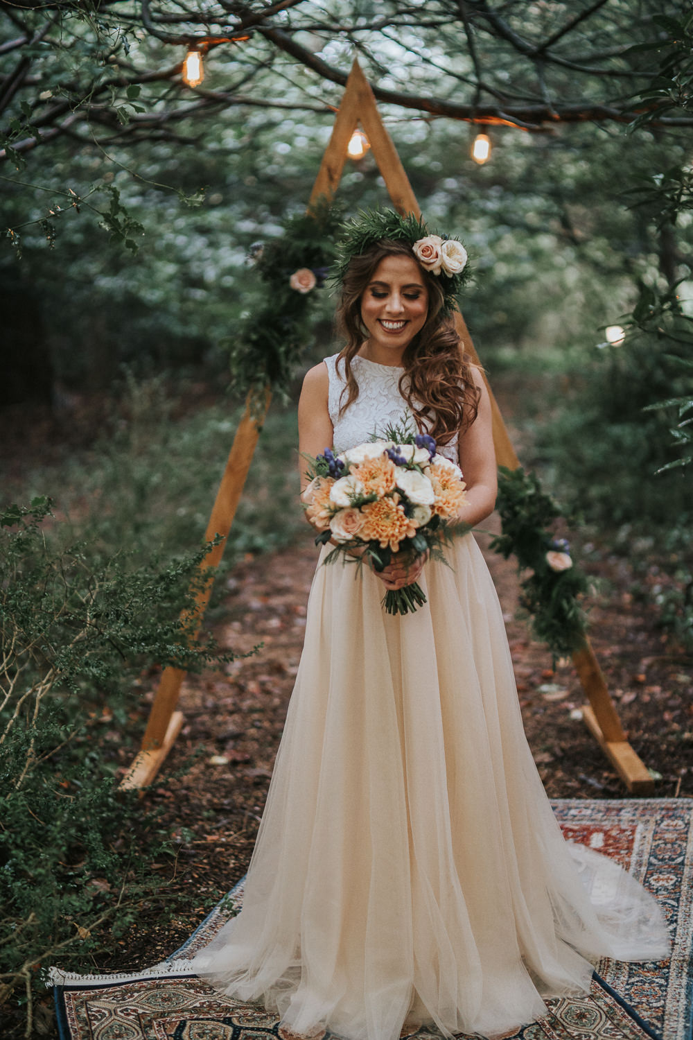 Dress Gown Bride Bridal Separates Skirt Top Woodland Wedding Inspiration Stephanie Dreams Photography