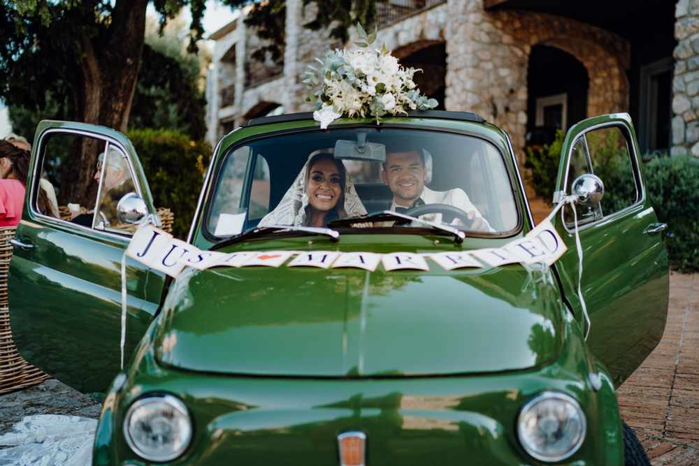 Green Classic Car Transport Aquapetra Resort Spa Wedding Peter Hughes Photography