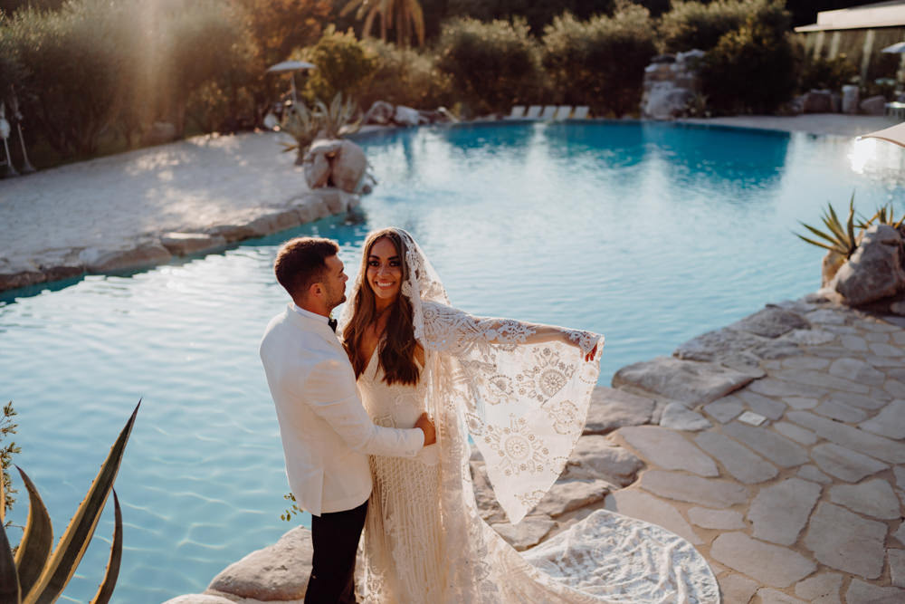 Aquapetra Resort Spa Wedding Peter Hughes Photography Dress Gown Bride Bridal Rue De Seine Medina Lace