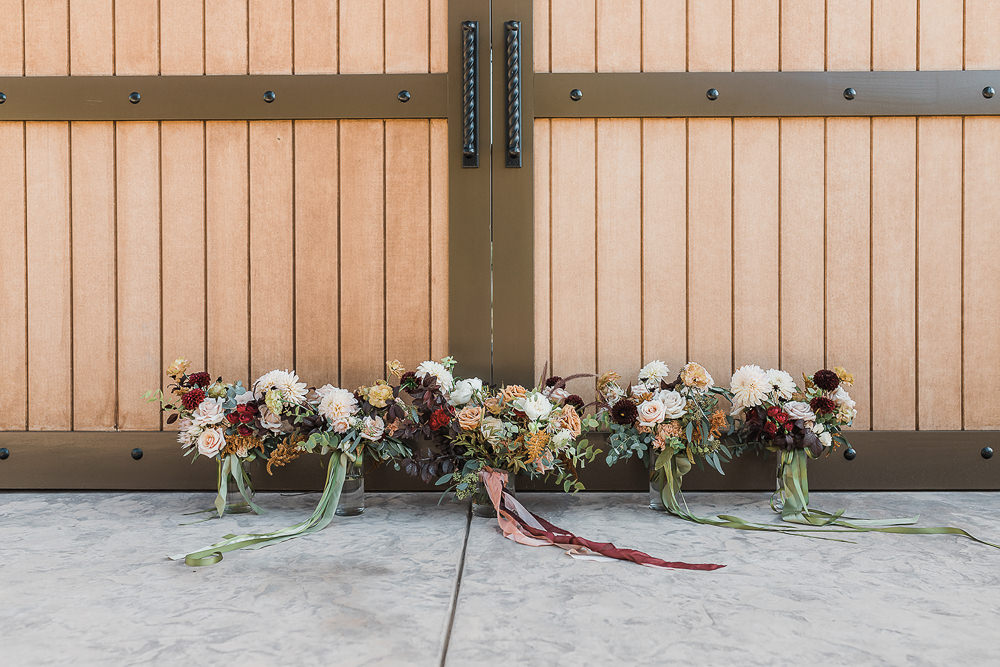 Bouquets Flowers Bride Bridal Bridesmaid Dahlia Rose Foliage Ribbon California Ranch Wedding WildflowerPhotoCo